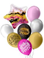 Набор шаров "С днем рождения!", мрамор розовый, 8шт